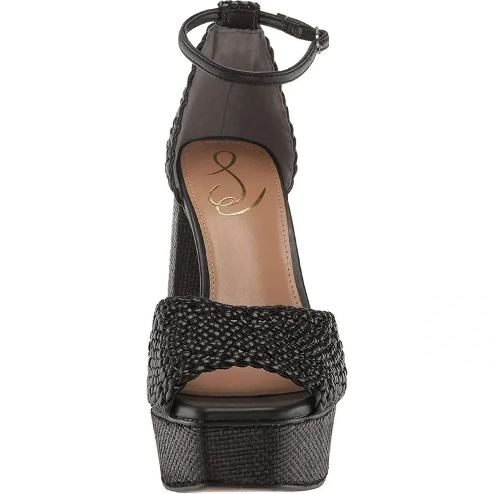 Sam Edelman Black Beaded Platform Block Heel Sandals Excellent condition